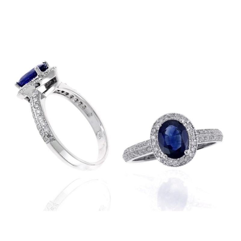 14 Karat White Gold Blue Sapphire And Diamond Ring